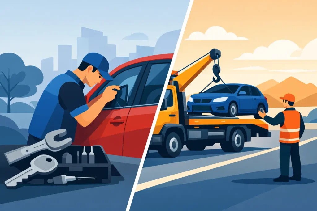 Roadside Locksmith Versus Towing Service